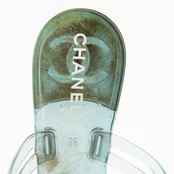 Chanel Green Metallic Jelly Camellia Thong Sandals - Picture 9 of 9
